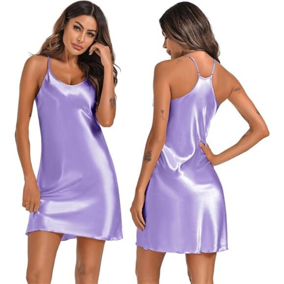 Women's Satin Short Sleeveless Dress Purple